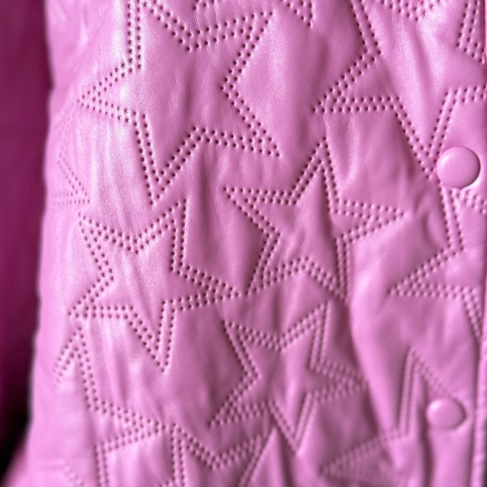 PU leather Stars Pink Bomber Jacket - Picture 3 of 12